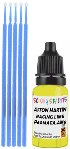 Close-up chip repair on 2018-2022 Aston Martin Rapide in factory Racing Lime (paint code P6014ACA,AM6014)