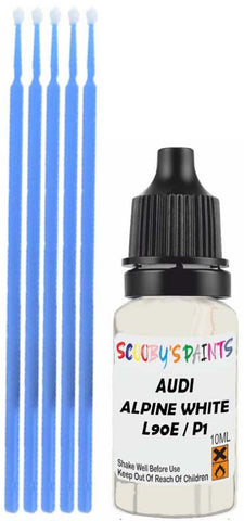 Close-up chip repair on 1977-2008 Audi Gt Coupe in factory Alpine White (paint code L90E / P1)