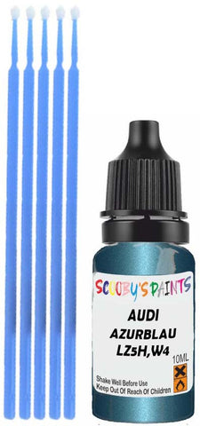 Close-up chip repair on 1997-2019 Audi A2 in factory Azurblau Perleffekt (paint code LZ5H,W4)