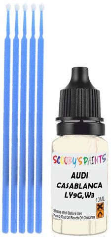 Close-up chip repair on 1994-2004 Audi A2 in factory Casablanca White (paint code LY9G,W3)