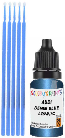 Close-up chip repair on 1997-2005 Audi A4 in factory Denim Blue Pearl (paint code LZ5W,7C)