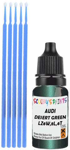 Close-up chip repair on 1999-2006 Audi Tt Coupe in factory Desert Green Pearl (paint code LZ6W,8L,6T)