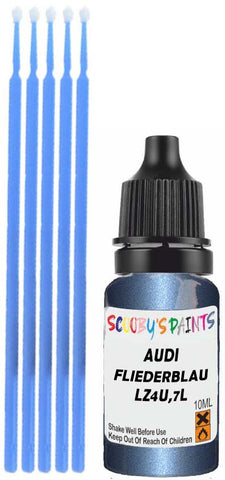 Close-up chip repair on 2002-2008 Audi A3 in factory Fliederblau Perleffekt (paint code LZ4U,7L)