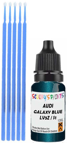 Close-up chip repair on 2017-2022 Audi E-Tron in factory Galaxy Blue Metallic (paint code LV5Z / S1)