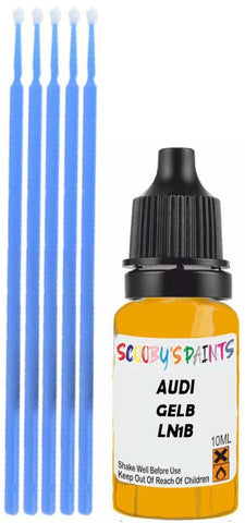 Close-up chip repair on 1989-2017 Audi A4 in factory Gelb (paint code LN1B)