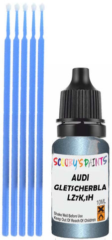 Close-up chip repair on 2003-2007 Audi Tt Roadster in factory Gletscherblau Perleffekt (paint code LZ7K,1H)