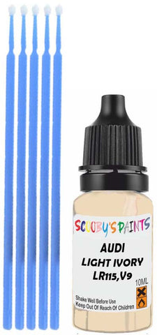 Close-up chip repair on 1996-2023 Audi Q5 in factory Light Ivory (paint code LR115,V9)