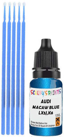 Close-up chip repair on 2014-2023 Audi R8 in factory Macaw Blue Pearl Metallic (paint code LX5J,K6)