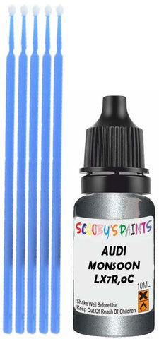 Close-up chip repair on 2011-2022 Audi S1 in factory Monsoon Gray Metallic (paint code LX7R,0C)