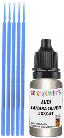 Close-up chip repair on 2006-2015 Audi A5 Sportback in factory Sahara Silver Metallic (paint code LX7X,9T)