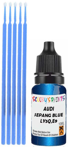 Close-up chip repair on 2006-2023 Audi A6 in factory Sepang Blue Pearl (paint code LY5Q,E9)