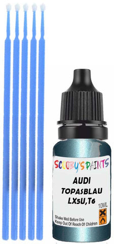 Close-up chip repair on 2007-2010 Audi A6 in factory Topasblau Metallic (paint code LX5U,T6)