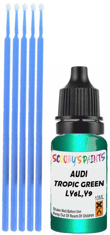 Close-up chip repair on 1994-2004 Audi Car in factory Tropic Green Metallic (paint code LY6L,Y9)