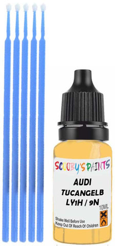 Close-up chip repair on 1997-2018 Audi R8 Gt Coupe in factory Tucangelb (paint code LY1H / 9N)