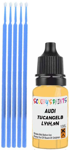 Close-up chip repair on 1997-2018 Audi Tt Roadster in factory Tucangelb (paint code LY1H,9N)