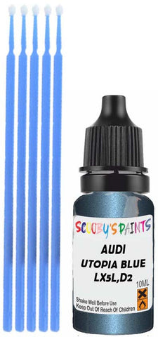 Close-up chip repair on 2014-2023 Audi Tt Coupe in factory Utopia Blue Pearl (paint code LX5L,D2)