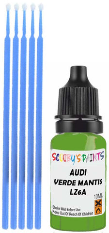 Close-up chip repair on 2013-2024 Audi Car in factory Verde Mantis (paint code LZ6A)