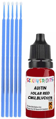 Close-up chip repair on 1999-2002 Austin Mini in factory Solar Red (paint code CMU,BLVC1278)