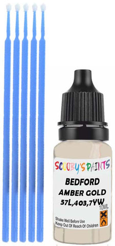 Close-up chip repair on 1976-1981 Bedford All in factory Amber Gold Metallic (paint code 57L,403,7YW)