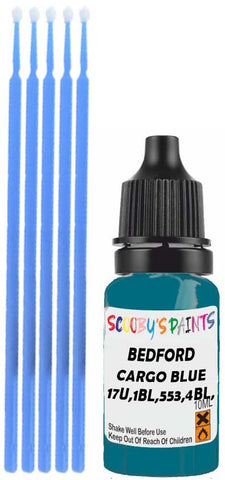 Close-up chip repair on 1974-1978 Bedford All in factory Cargo Blue (paint code 17U,1BL,553,4BL,35L)