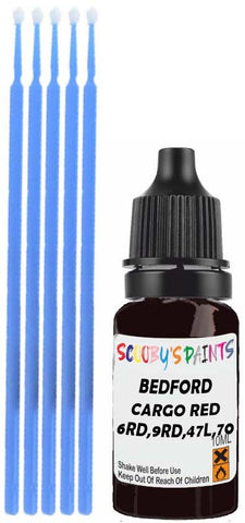 Close-up chip repair on 1976-1978 Bedford All in factory Cargo Red (paint code 6RD,9RD,47L,70L,551)