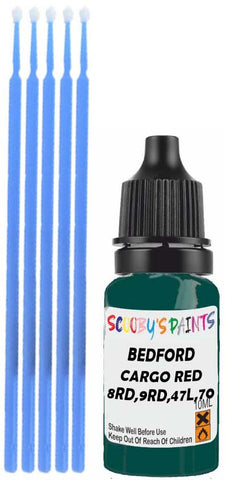 Close-up chip repair on 1976-1978 Bedford All in factory Cargo Red (paint code 8RD,9RD,47L,70L,551)