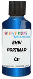 Detail brush applying Blue Metallic to a small door scratch on an Bmw M3, clean OEM finish