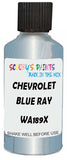 Detail brush applying Blue Metallic to a small door scratch on an Chevrolet Creative, clean OEM finish