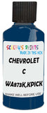 Detail brush applying Blue Solid to a small door scratch on an Chevrolet C/K Pickup, clean OEM finish