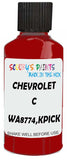 Detail brush applying Red Solid to a small door scratch on an Chevrolet C/K Pickup, clean OEM finish