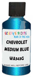 Detail brush applying Blue Metallic to a small door scratch on an Chevrolet Tracker, clean OEM finish