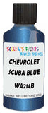 Detail brush applying Blue Metallic to a small door scratch on an Chevrolet Tracker, clean OEM finish