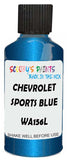 Detail brush applying Blue Metallic to a small door scratch on an Chevrolet Aveo, clean OEM finish