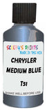 Detail brush applying Blue Metallic to a small door scratch on an Chrysler Sebring, clean OEM finish