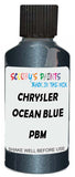 Detail brush applying Blue Metallic to a small door scratch on an Chrysler Pacifica, clean OEM finish