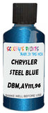 Detail brush applying Blue Metallic to a small door scratch on an Chrysler Aspen, clean OEM finish
