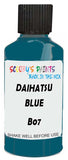 Detail brush applying Blue Solid to a small door scratch on an Daihatsu Delta, clean OEM finish