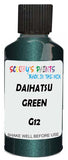Detail brush applying Green Metallic to a small door scratch on an Daihatsu Feroza, clean OEM finish
