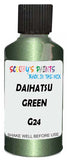 Detail brush applying Green Metallic to a small door scratch on an Daihatsu Sirion, clean OEM finish