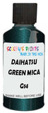Detail brush applying Green Metallic to a small door scratch on an Daihatsu Charade, clean OEM finish