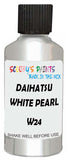 Detail brush applying White Metallic to a small door scratch on an Daihatsu Mira Gino, clean OEM finish