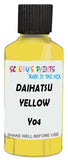 Detail brush applying Yellow Solid to a small door scratch on an Daihatsu Charade, clean OEM finish
