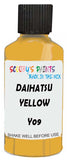 Detail brush applying Yellow Solid to a small door scratch on an Daihatsu Bego, clean OEM finish
