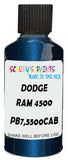 Detail brush applying Blue Metallic to a small door scratch on an Dodge Ram 4500/5500 Cab, clean OEM finish