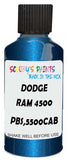 Detail brush applying Blue Metallic to a small door scratch on an Dodge Ram 4500/5500 Cab, clean OEM finish