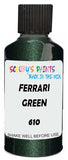 Detail brush applying Green Metallic to a small door scratch on an Ferrari 612 Scaglietti, clean OEM finish