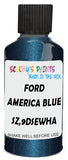 Detail brush applying Blue Metallic to a small door scratch on an Ford F-150, clean OEM finish