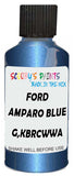 Detail brush applying Blue Metallic to a small door scratch on an Ford Focus, clean OEM finish