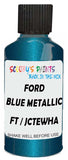 Detail brush applying Blue Metallic to a small door scratch on an Ford Bronco Sport, clean OEM finish