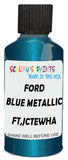 Detail brush applying Blue Metallic to a small door scratch on an Ford Focus, clean OEM finish